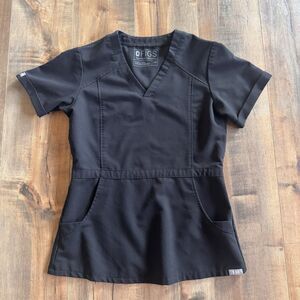 FIGS Cayo Popover Short Sleeve Scrub Top Black TW2012 Size XXS Hospital Medical